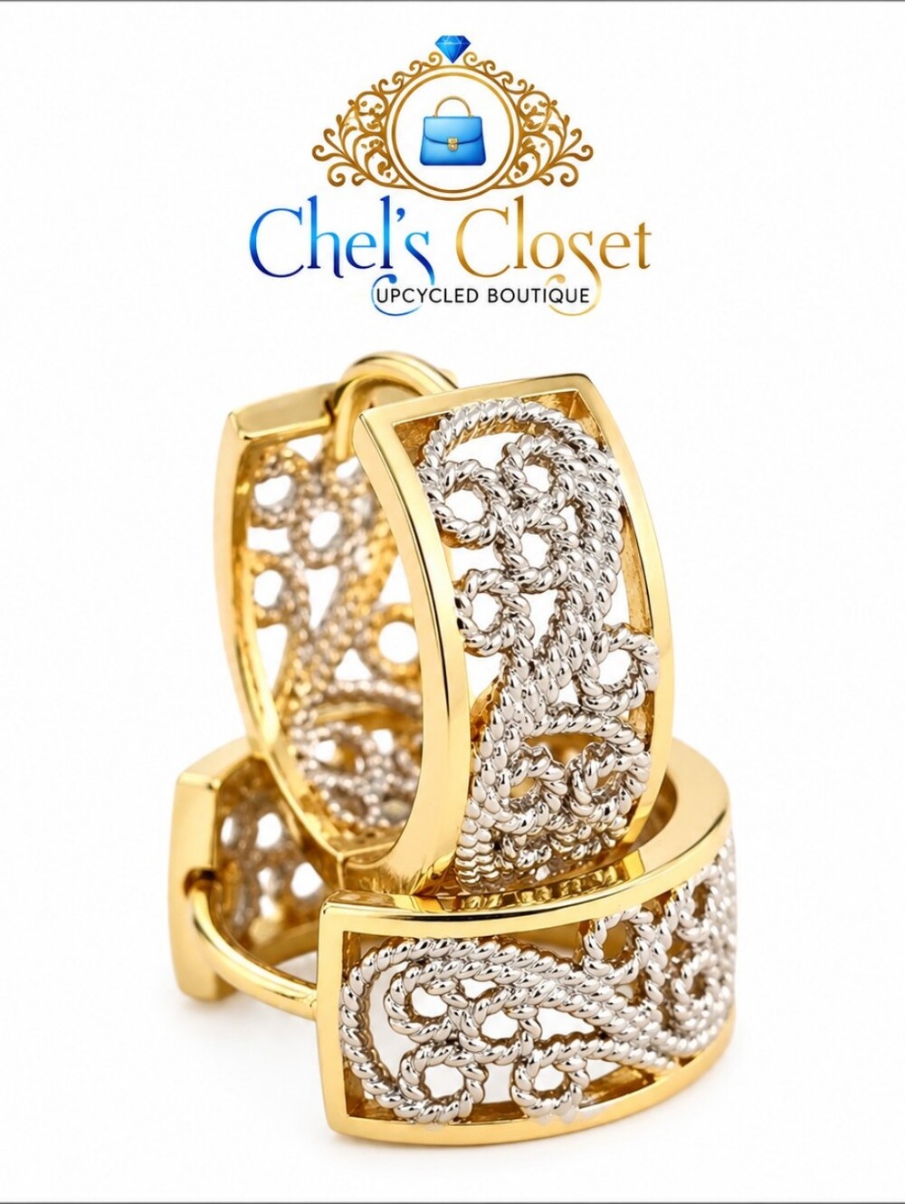 Gold and Silver Filigree Hoop Earrings - Women's Jewelry